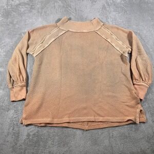 We The Free Sweater Women S Tan Waffle Knit Mock Neck Balloon Sleeve